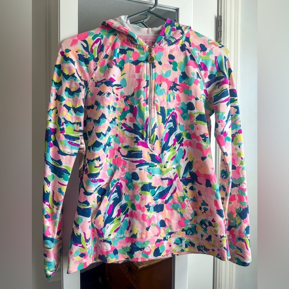 Lilly Pulitzer Tops - Lilly Pulitzer Pink Multi Half-Zip Hoodie Size XXS Perfect For Summer Layering